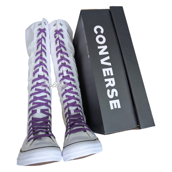 Converse CTAS XXHI Womens 10 White Purple Elastic Laced Knee High Sneaker Boot - Picture 8 of 9